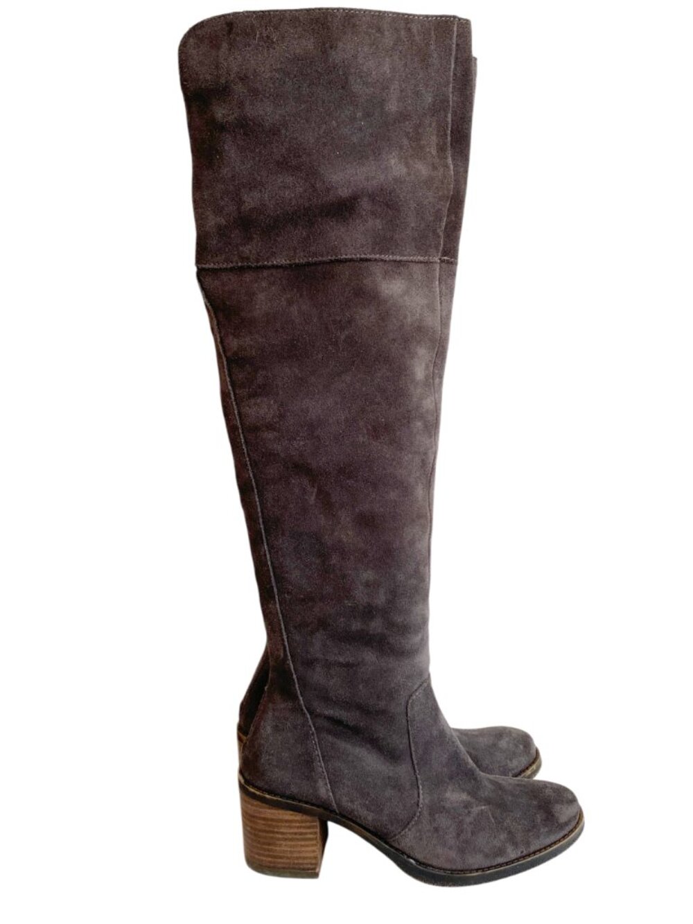Lucky Brand Rayla Heeled Over the Knee OTK Boots Gray Suede Leather - Size 8
